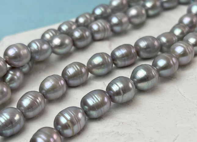 10x12 mm Gray Color Large Rice/Oval Ringed Freshwater Pearl Beads Genuine Gray Freshwater Pearl 34 Beads #P3096
