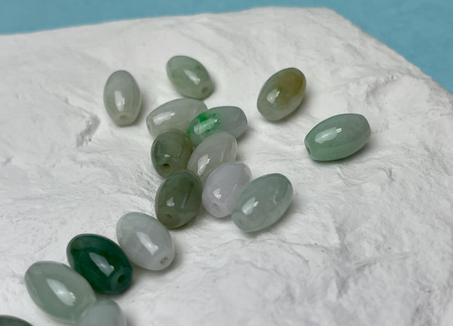 10 Pieces 8x12 mm Natural Color Smooth Barrel Shape Burmese Jade Beads 1.0 mm Hole Natural Green Brown Color Burmese Jade Loose Beads #4703