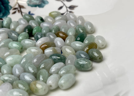 10 Pieces 8x12 mm Natural Color Smooth Barrel Shape Burmese Jade Beads 1.0 mm Hole Natural Green Brown Color Burmese Jade Loose Beads #4703