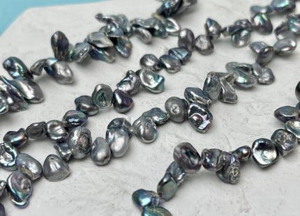 6-7x8-9 mm Dark Gray Keshi Freshwater Pearl Beads Top Drilled Gray Keshi Pearls Dancing Silver Pearl Beads #P3121