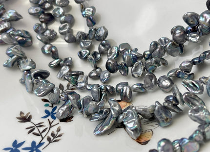 6-7x8-9 mm Dark Gray Keshi Freshwater Pearl Beads Top Drilled Gray Keshi Pearls Dancing Silver Pearl Beads #P3121