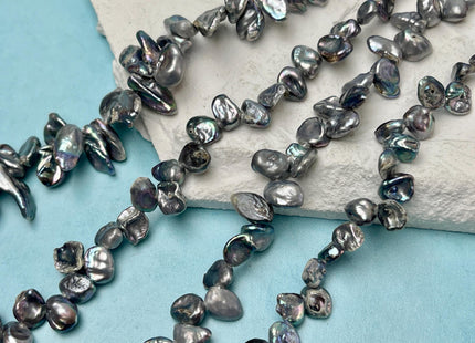 6-7x8-9 mm Dark Gray Keshi Freshwater Pearl Beads Top Drilled Gray Keshi Pearls Dancing Silver Pearl Beads #P3121