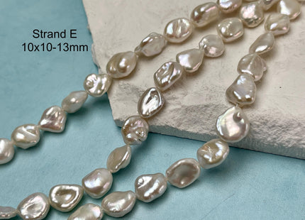 10-12 mm AAAAA Vary Rare Natural White Freshwater Flat Keshi Pearl Genuine Super High Luster Center Drilled Keshi Nugget Pearl #P3122