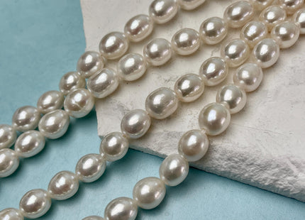 10x12 mm AAAA Half Strand Large Hole Natural Rice/Oval White Freshwater Pearl Bead Genuine Extra Shiny Freshwater Pearl 17 Beads #P3126
