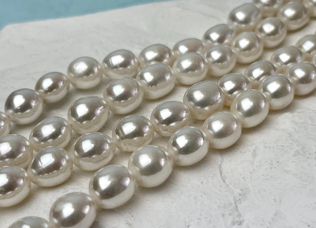 10x12 mm AAAA Half Strand Large Hole Natural Rice/Oval White Freshwater Pearl Bead Genuine Extra Shiny Freshwater Pearl 17 Beads #P3126