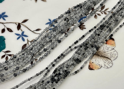 2-2.5 mm Faceted Round Tiny Black and Gray Mixed Rutilated Quartz Gemstone Beads Genuine Natural Quartz Loose Beads 15.5 Inches Strand #4704