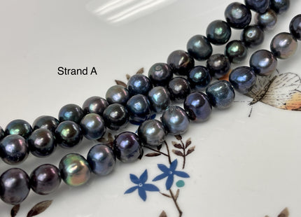 8-9 mm AA Dark Peacock Off Round Freshwater Pearls Genuine Very Rare High Luster Peacock Pearls #P3100