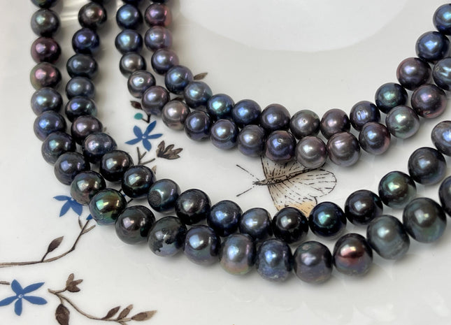 8-9 mm AA Dark Peacock Off Round Freshwater Pearls Genuine Very Rare High Luster Peacock Pearls #P3100