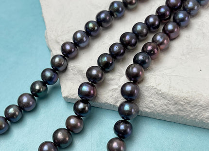 8-9 mm AA Dark Peacock Off Round Freshwater Pearls Genuine Very Rare High Luster Peacock Pearls #P3100