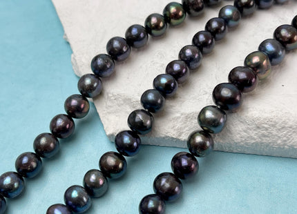 8-9 mm AA Dark Peacock Off Round Freshwater Pearls Genuine Very Rare High Luster Peacock Pearls #P3100