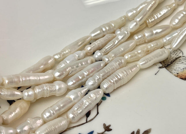 5-7x15-28 mm Natural White Color Biwa Stick Freshwater Pearl Beads Genuine Natural White Color Rare Biwa Stick Pearls #P3085