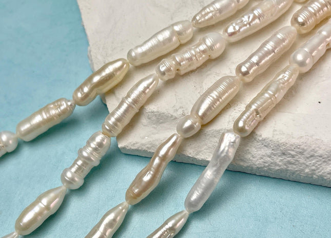 5-7x15-28 mm Natural White Color Biwa Stick Freshwater Pearl Beads Genuine Natural White Color Rare Biwa Stick Pearls #P3085