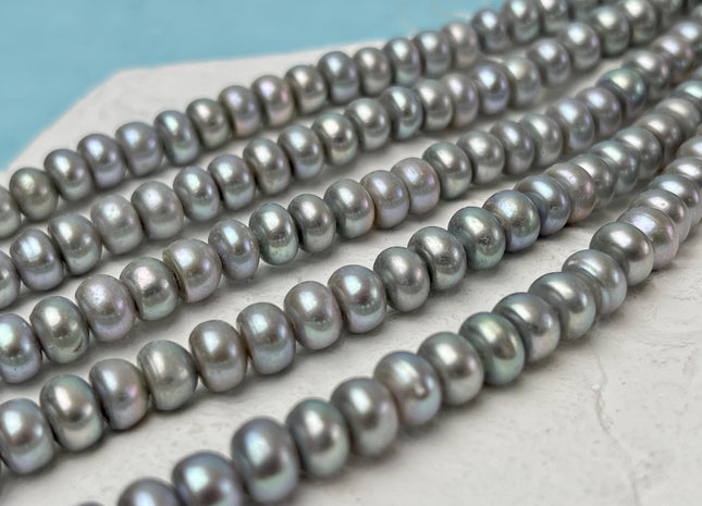 7 mm AAA Large Hole Silver Gray Half Strand Round Button Freshwater Pearls Hole Size 1.2-2.1mm Genuine Freshwater Pearl Beads #P3128