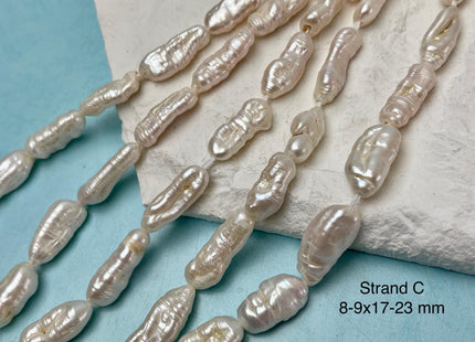 6-9x15-25 mm Half Strand Natural White Biwa Stick Freshwater Pearl Beads Genuine Large Hole 1.5 mm White Color Biwa Stick Pearls #P3102