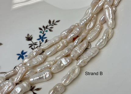6-9x15-25 mm Half Strand Natural White Biwa Stick Freshwater Pearl Beads Genuine Large Hole 1.5 mm White Color Biwa Stick Pearls #P3102
