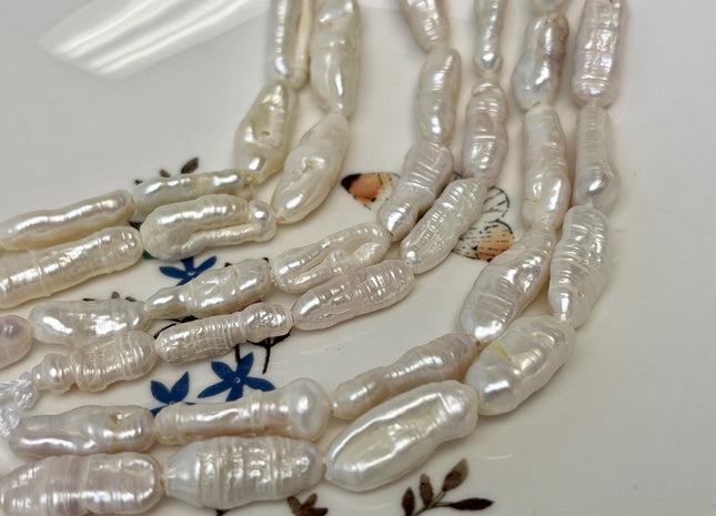 6-9x15-25 mm Half Strand Natural White Biwa Stick Freshwater Pearl Beads Genuine Large Hole 1.5 mm White Color Biwa Stick Pearls #P3102