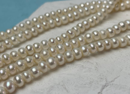 6-6.5mm AA Large Hole Half Strand Natural White Button/Rondelle Pearl Hole Size 1.2mm 1.5mm 2.1mm Genuine Freshwater Pearl Beads #P3104