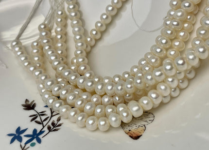 6-6.5mm AA Large Hole Half Strand Natural White Button/Rondelle Pearl Hole Size 1.2mm 1.5mm 2.1mm Genuine Freshwater Pearl Beads #P3104