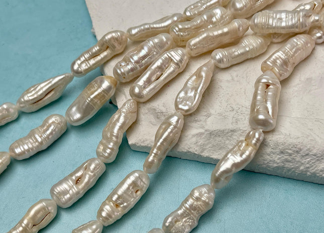 7-8x15-23 mm Natural White Biwa Stick Freshwater Pearl Beads Genuine Natural White Biwa Stick Freshwater Pearls C Grade#P3105