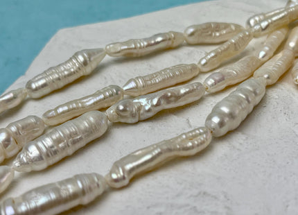 7-9x17-25 mm Half Strand Natural White Biwa Stick Freshwater Pearl Beads Genuine Large Hole 1.2mm 2.1mm White Color Biwa Stick Pearls #P3107