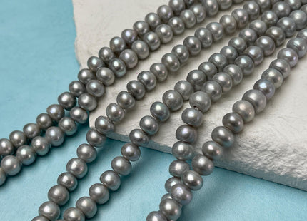6-6.5mm AA Large Hole Half Strand Silver Gray Button/Rondelle Pearl Hole Size 1.2mm 1.5mm 2.1mm Genuine Freshwater Pearl Beads #P3108