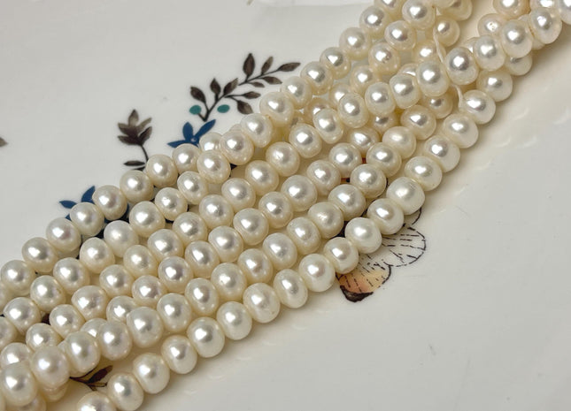 6-6.5mm AA Large Hole Half Strand Natural White Button/Rondelle Pearl Hole Size 1.2mm 1.5mm 2.1mm Genuine Freshwater Pearl Beads #P3104