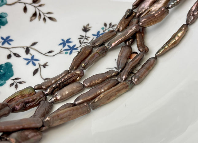 7-8x30 mm Biwa Stick Freshwater Pearls, Chocolate Brown Color Biwa Stick Freshwater Pearls #1297