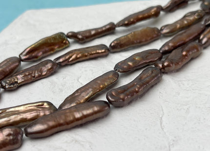 7-8x30 mm Biwa Stick Freshwater Pearls, Chocolate Brown Color Biwa Stick Freshwater Pearls #1297