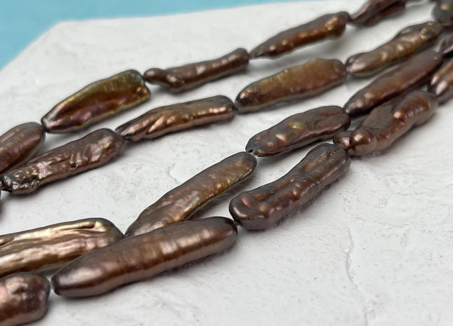 7-8x30 mm Biwa Stick Freshwater Pearls, Chocolate Brown Color Biwa Stick Freshwater Pearls #1297