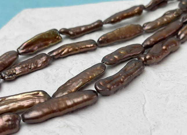 7-8x30 mm Biwa Stick Freshwater Pearls, Chocolate Brown Color Biwa Stick Freshwater Pearls #1297