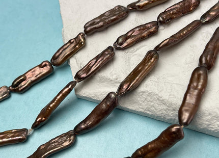7-8x30 mm Biwa Stick Freshwater Pearls, Chocolate Brown Color Biwa Stick Freshwater Pearls #1297