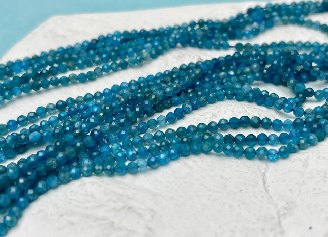 2.5 mm AAA Micro Faceted Round Apatite Gemstone Beads Top Quality Blue Apatite Faceted Gemstone Loose Beads 15.5 Inches Strand #4711