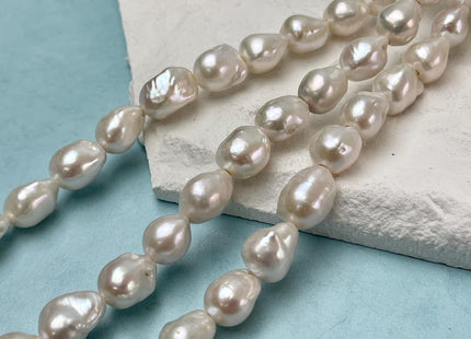 10-11x12-15 mm AAAA Half Strand Large Hole Natural White Baroque Pearl Hole Size 1.5mm 2.2mm Genuine High Luster Baroque Pearl Beads #P3094