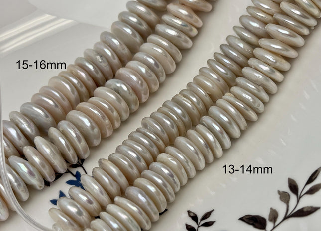 13-16mm Half Strand Large Hole Freshwater Round Coin Center Drilled Pearls Hole Size 2mm 4mm Genuine Freshwater Pearl 38 Beads #177