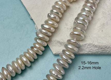 13-14mm Half Strand Large Hole Roundel Freshwater Pearls Hole Size 2mm OR 4mm Genuine Cultured Beads 34 Pieces #177