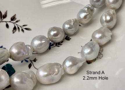 16-20 mm Full Strand Large Hole Natural White Baroque Pearl Beads Hole Size 1.2mm 2.2mm Genuine Jumbo Size Baroque Pearl #P3130