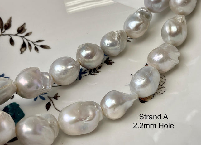 16-20 mm Full Strand Large Hole Natural White Baroque Pearl Beads Hole Size 1.2mm 2.2mm Genuine Jumbo Size Baroque Pearl #P3130