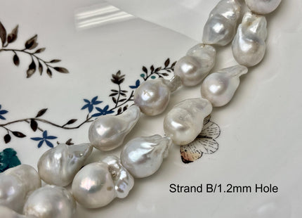 16-20 mm Full Strand Large Hole Natural White Baroque Pearl Beads Hole Size 1.2mm 2.2mm Genuine Jumbo Size Baroque Pearl #P3130