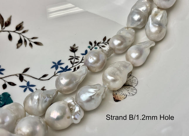16-20 mm Full Strand Large Hole Natural White Baroque Pearl Beads Hole Size 1.2mm 2.2mm Genuine Jumbo Size Baroque Pearl #P3130