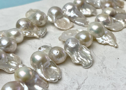 12-13x20 mm AAA Half Strand Large Hole Natural White Freshwater Baroque Pearl Genuine High Luster Top Drilled Baroque Pearl 15 Beads #P3131