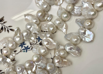 12-13x20 mm AAA Half Strand Large Hole Natural White Freshwater Baroque Pearl Genuine High Luster Top Drilled Baroque Pearl 15 Beads #P3131