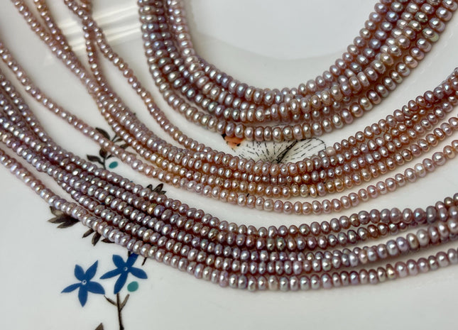 2x3 mm 2x3.5-4 mm AA Natural Mauve Pink Tiny Freshwater Pearls Small Button Rondelle Seed Pearl #P3110