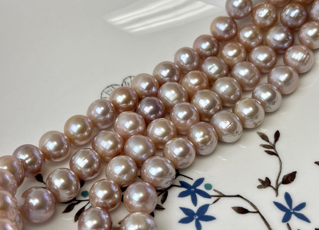 10 mm AAA Half Strand Extra Shiny Large Hole Natural Mauve Pink Off Round Freshwater Pearl Beads Hole Size 1.5 mm 2.2 mm 21 Beads #P3132