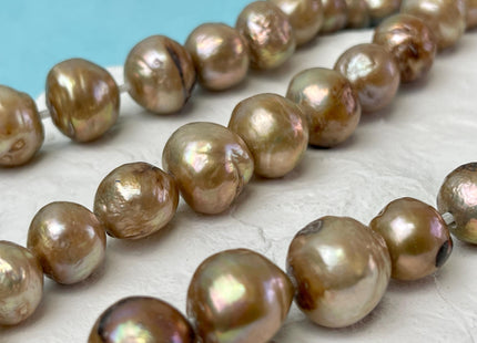 10-15mm Large Hole Gold Champagne Baroque Pearl 2.1mm Hole Rare Edison Pearl Genuine Jumbo Baroque Pearl 30 Beads #P3133
