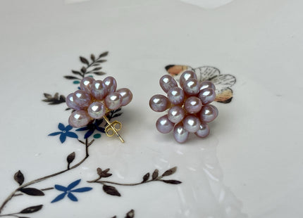 Genuine Natural White Freshwater Pearl Stud Earring .925 Sterling Silver Cluster Earring Posts Pearl Earrings Bridal Earrings #10047-A