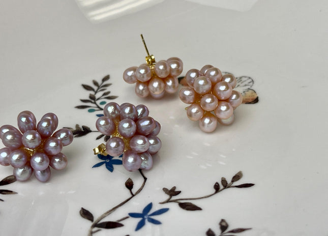 Genuine Natural White Freshwater Pearl Stud Earring .925 Sterling Silver Cluster Earring Posts Pearl Earrings Bridal Earrings #10047-A