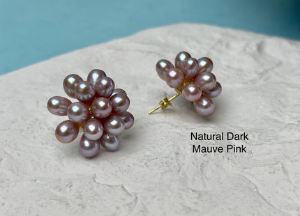 Genuine Natural White Freshwater Pearl Stud Earring .925 Sterling Silver Cluster Earring Posts Pearl Earrings Bridal Earrings #10047-A