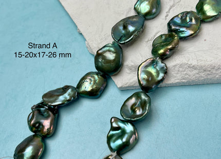 15-20x17-26 mm AAA Forest Green Color Jumbo Keshi Freshwater Pearl Beads Center Drilled Very Rare High Luster Huge Paddle Keshi Pearl #P3112
