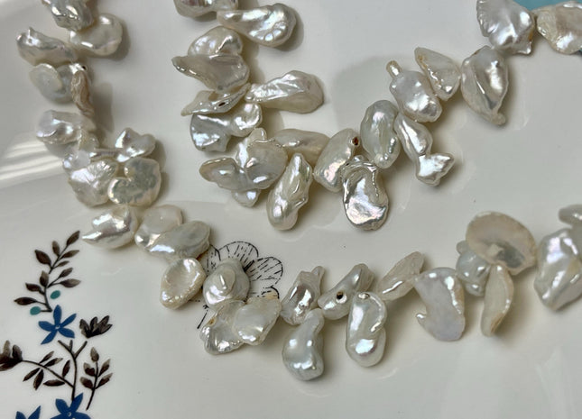 9-10x12-21 mm Top Drilled Natural White Biwa Keshi Genuine High Luster Freshwater Keshi Biwa Pearl Beads #P3113