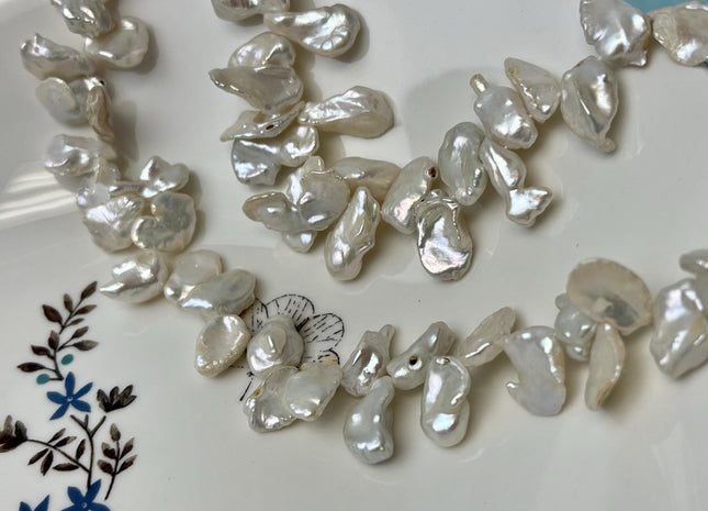 9-10x12-21 mm Top Drilled Natural White Biwa Keshi Genuine High Luster Freshwater Keshi Biwa Pearl Beads #P3113